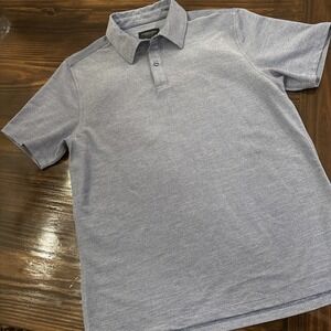 Unbound Merino Shirt Wool Blend Polo Men's L Blue Short Sleeve Performance